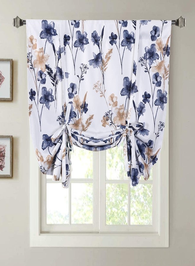 Mightree Blackout Tie Up Curtains for Windows, Three-Layer Woven Roman Curtain, Thermal Insulated Balloon Shade Rod Valance Curtain for Kitchen, Living Room, Bedroom, Blue, 42" Wx63 L - Image 1